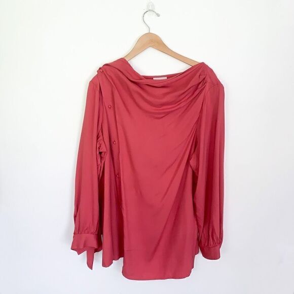 Soft Surroundings Dusty Rose Covered Button Crossover Wrap Long Sleeve Top - Picture 1 of 10